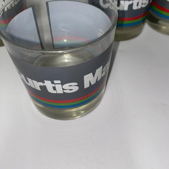 4 Vtg Curtis Mathes Promotional Advertising Rocks Glasses Gray & Rainbow Stripe - Picture 3 of 7